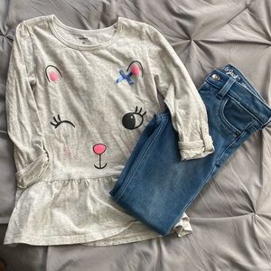 Girls size 4 carters grey bunny top with cat & Jack jeans